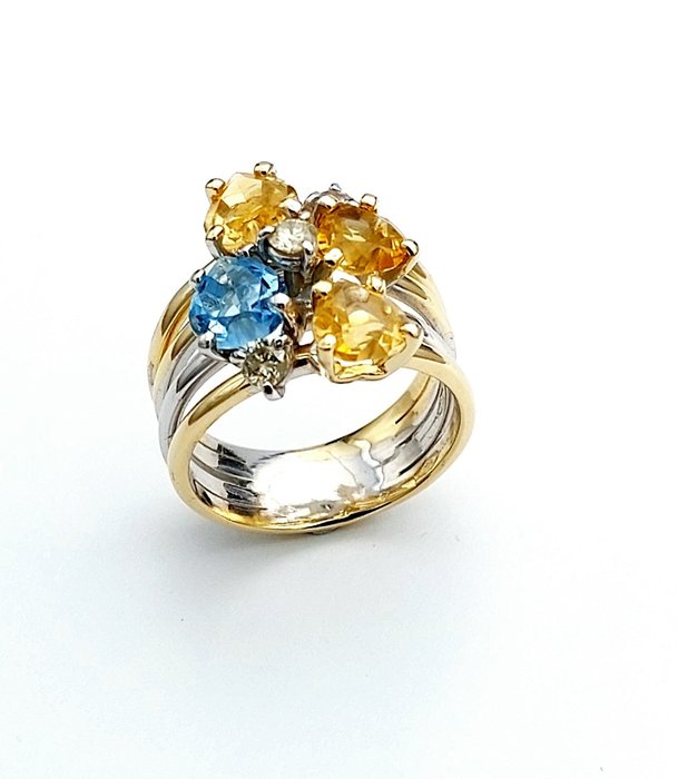 Ring - 18 kraat Gulguld Topas - Diamant