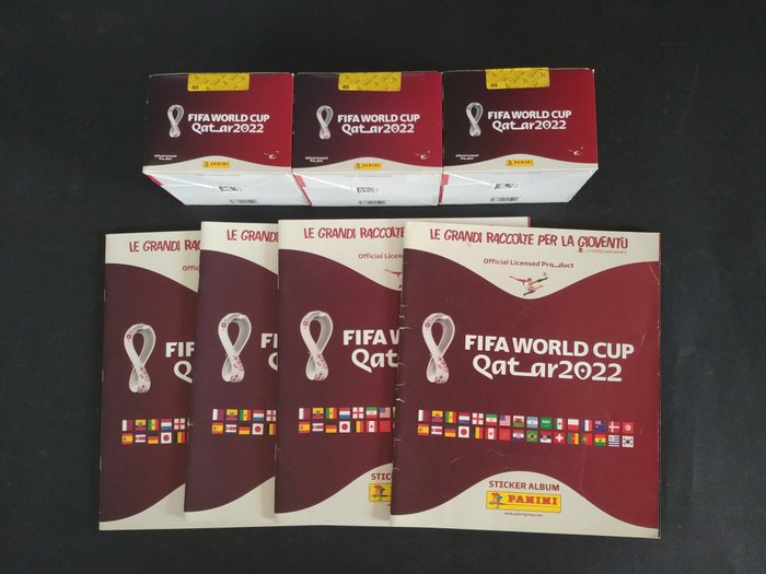 2022 Panini 3 box sigillati World Cup Qatar 2022 + 4 album vuoti Sealed box - Næsten så god som ny (NM)