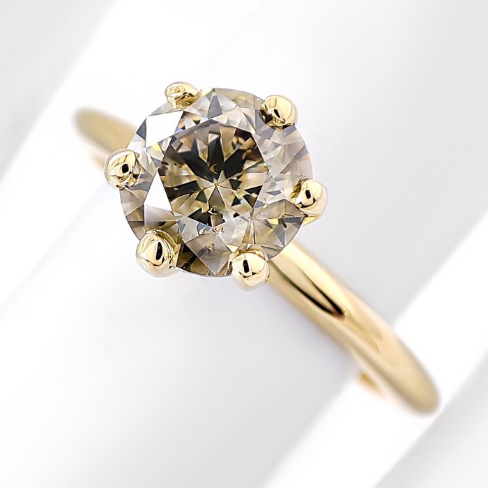 Ring - 14 karat Gulguld -  1.22ct. tw. Gul Diamant (Naturfarvet)