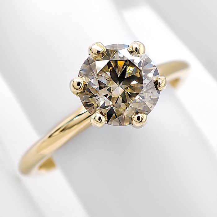 Ring - 14 karat Gulguld -  1.22ct. tw. Gul Diamant (Naturfarvet)