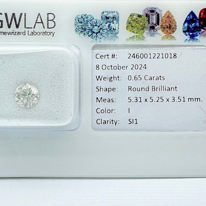 Ingen mindstepris - 1 pcs Diamant  (Natur)  - 0.65 ct - Rund - I - SI1 - Gemewizard Gemological Laboratory (GWLab)