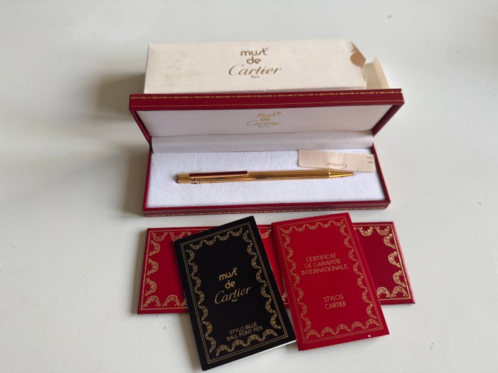 Cartier - Stylo Bille Dore Godron Agrafe Bordeaux - Rollerpen