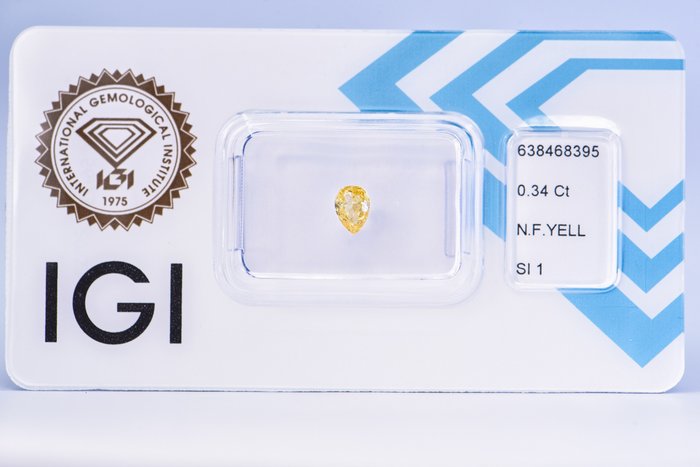 Ingen mindstepris - 1 pcs Diamant  (Naturfarvet)  - 034 ct - Pære - Fancy Gul - SI1 - International Gemological Institute (IGI)