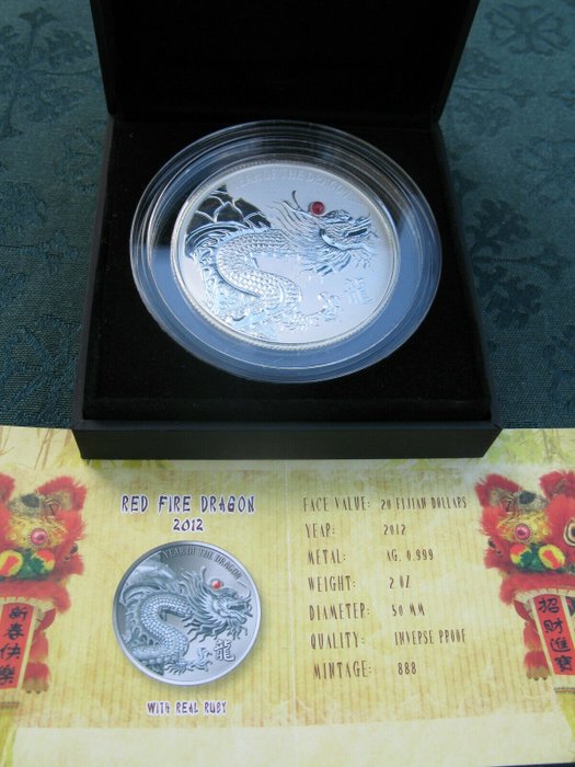 Fiji. 20 Dollars 2012 Red Fire Dragon, 2 Oz (.999)