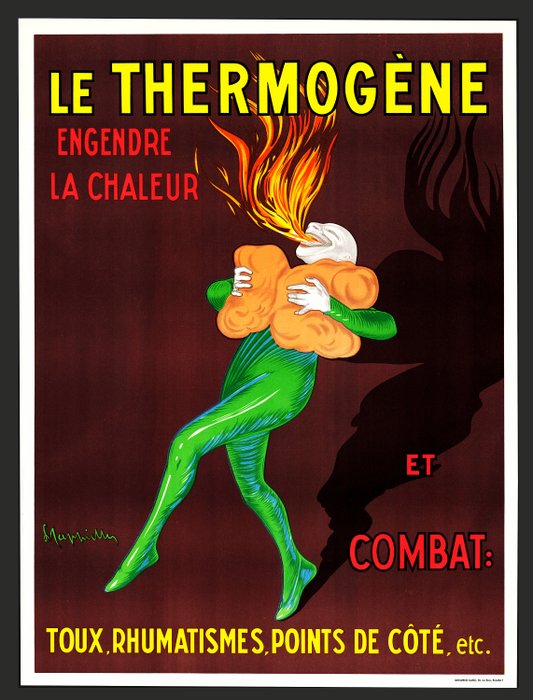 Leonetto Cappiello - Le thermogène engendre la chaleur et combat: toux, rhumatismes, points de côté, ect... - 1940‹erne