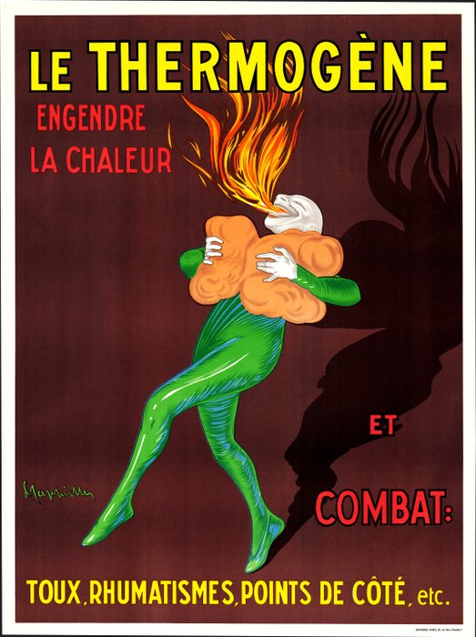 Leonetto Cappiello - Le thermogène engendre la chaleur et combat: toux, rhumatismes, points de côté, ect... - 1940‹erne