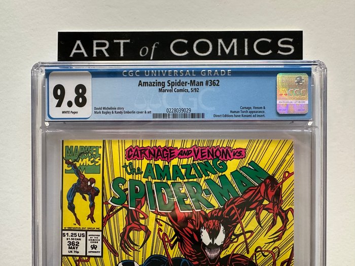 Amazing Spider-Man #362 - 2nd Appearance of Carnage!!!! - CGC Graded 9.8! (not a 9.6!!) - Extremely High Grade!! - White Pages!! - 1 Graded comic - Første udgave - 1992