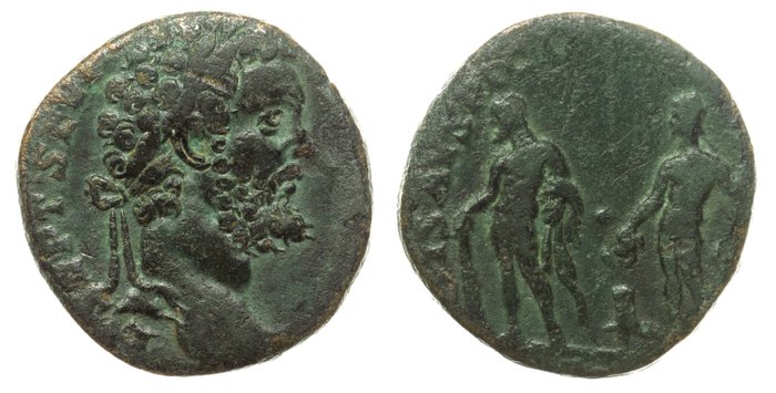 Romarriket Septimius Severus (AD 193-211) Sestertius (Hercules  Bacchus) Rome mint 194 AD / RIC 666 or 669a; Very Rare!