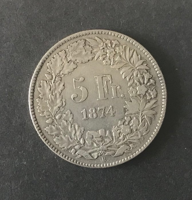 Schweiz. 5 Franken 1874  (Ingen mindstepris)