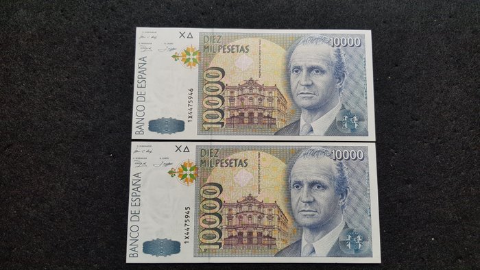 Spanien. - 2 x 10,000 Pesetas 1992 - Pick 166 - Consecutive  (Ingen mindstepris)