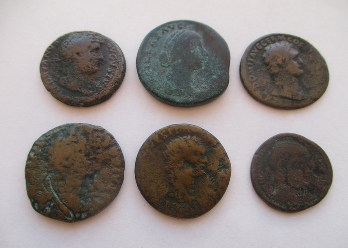 Romarriket Lot of 6 bronzes Including Sestertius (Lucilla) Dupondius (Domitian) Asses (Hadrian Domitian)  (Ingen mindstepris)