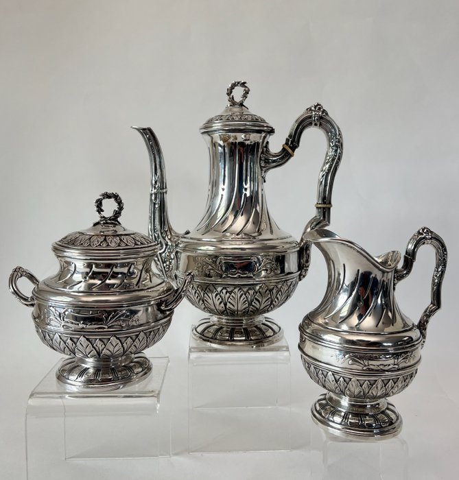 Delheid Frères - Kaffe og te service (3) - .950 sølv - Louis XVI håndlavet