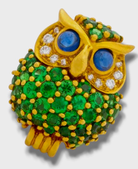 Broche - 18 kraat Gulguld, Jean Vitau 18K diamantgranat safiruglebroche