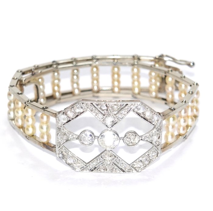 Armbånd - 18 kraat Hvidguld -  2.12ct. tw. Diamant (Natur)  - Perle