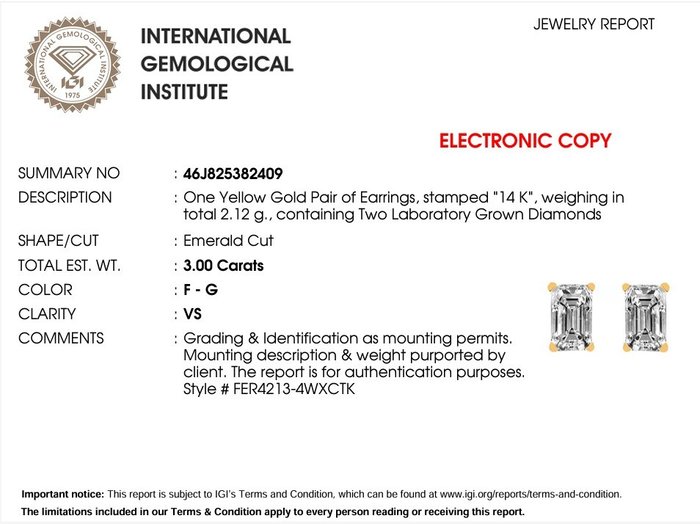 Ingen mindstepris - Øreringe - 14 karat Gulguld -  3.00ct. tw. Diamant (Laboratoriedyrket)