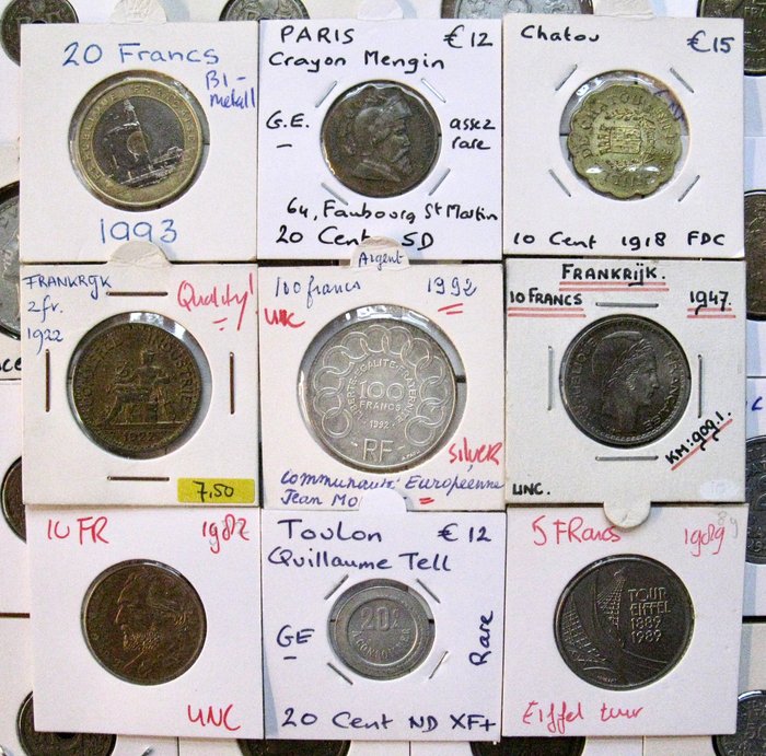 Frankrig. Extensive collection of 270+ various coins 1551-2000 including 5 Francs 1868-BB and other silver coins  (Ingen mindstepris)