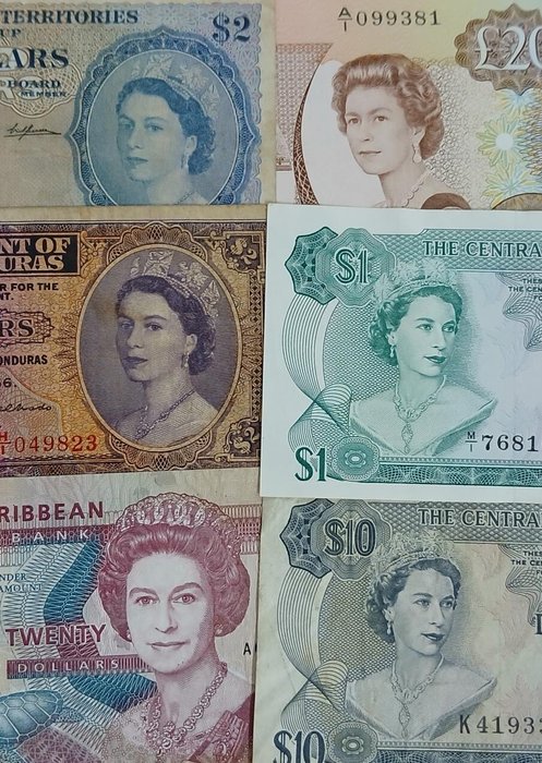 Verden. - 9 Banknotes - all QEII portraits  (Ingen mindstepris)