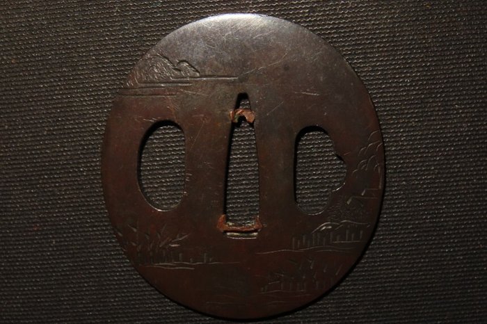 Katana - Kobber - Scenery Tsuba : C4-328 - Japan - Edo-perioden (1600-1868)