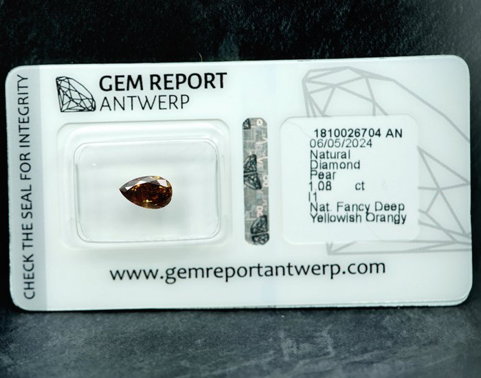 1 pcs Diamant  (Naturfarvet)  - 1.08 ct - Fancy deep Gullig, Orange nuance Brun - I1 - Gem Report Antwerp (GRA)