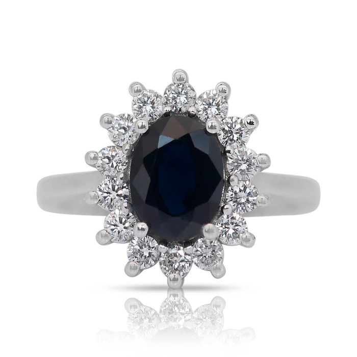 Ingen mindstepris - Ring - 14 karat Hvidguld -  204ct tw Safir - Diamant - Diana Ring stil