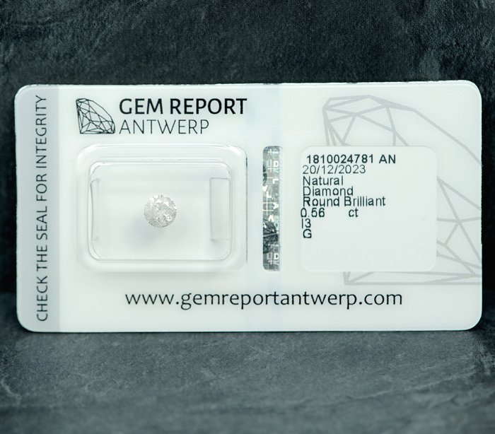 Ingen mindstepris - 1 pcs Diamant  (Natur)  - 0.56 ct - G - I3 - Gem Report Antwerp (GRA)