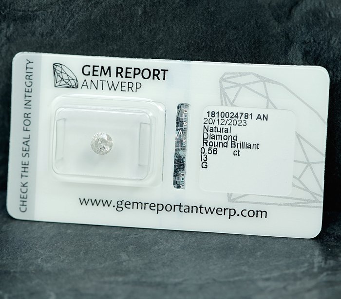 Ingen mindstepris - 1 pcs Diamant  (Natur)  - 0.56 ct - G - I3 - Gem Report Antwerp (GRA)