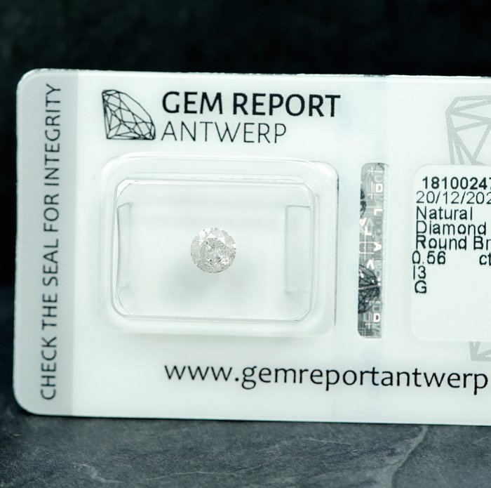 Ingen mindstepris - 1 pcs Diamant  (Natur)  - 0.56 ct - G - I3 - Gem Report Antwerp (GRA)