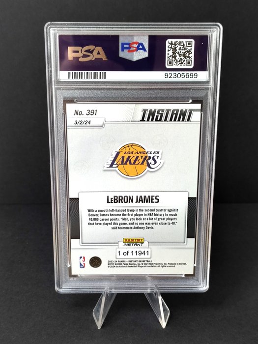 2023 Panini Instant NBA LeBron James #391 Record All-Time 40,000 Points PSA 10 - 1 Graded card