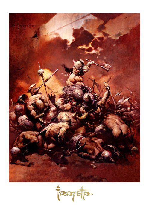 Conan the Destroyer - Frank Frazetta - Signature Engraved in Gold - Varnished - Canvas 27/75 - FF Golden Collection