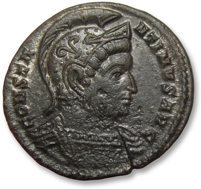 Romarriket Constantine I (AD 306-337) Follis Treveri (Trier) mint 1st officina circa 320 AD - mintmark •PTR - VIRTVS EXERCIT