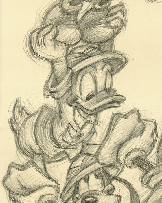 Joan Vizcarra - Mickey, Donald  Goofy on Safari - Original Pencil Drawing - 50 x 33 cm