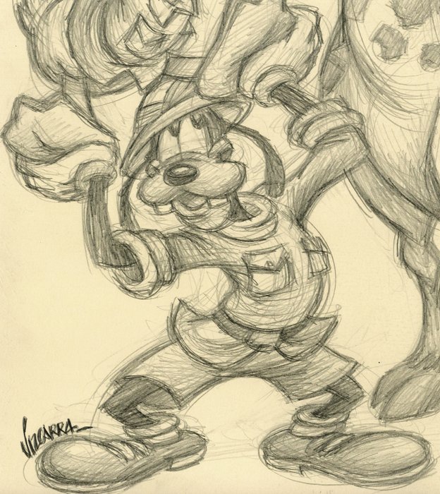 Joan Vizcarra - Mickey, Donald  Goofy on Safari - Original Pencil Drawing - 50 x 33 cm