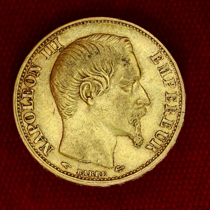 6,45 grams - Guld 900 - 20 Francs Napoleon III - Præget bar