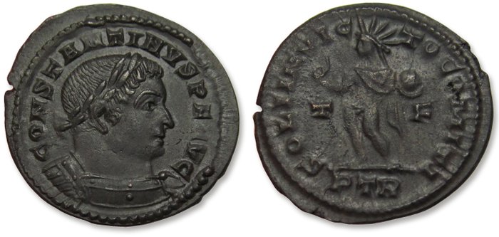 Romarriket. Constantine I (AD 306-337). Follis Treveri (Trier) mint circa 313-315 - mintmark PTR, T-F in fields - SOLI INVICTO COMITI