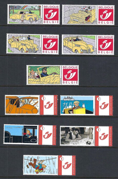 Belgien 2001/2007 - tema "Tintin", sæt af duo frimærker, begrænsede mapper med telekort, ....