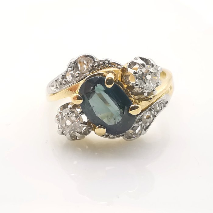 Ring - 18 kraat Gulguld -  1.62ct. tw. Safir - Diamant