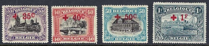 Belgien 1918 - komplet serie "Røde Kors" med fotocertifikat - OBP/COB 150/63