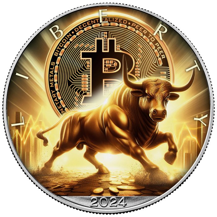 Förenta staterna. 1 Dollar 2024 Bulle - Bitcoin, 1 Oz (.999)  (Ingen mindstepris)