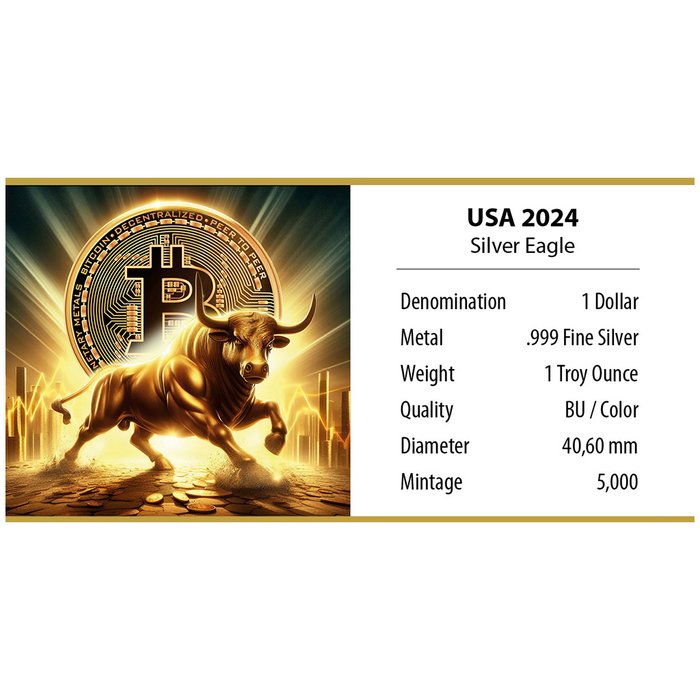 Förenta staterna. 1 Dollar 2024 Bulle - Bitcoin, 1 Oz (.999)  (Ingen mindstepris)