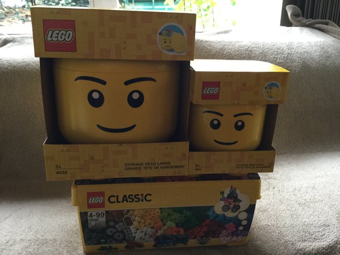 Lego - 10696+5005528+5005529 - Medium Creative Brick Box + Boy Storage Head – Large  Small