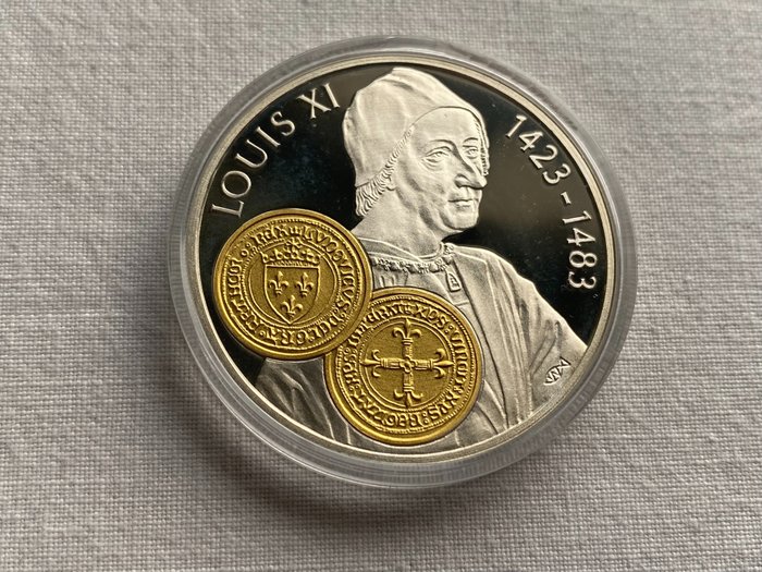 Hollandske Antiller. 10 Gulden 2001 Handelsmunt 'Lodewijk XI' zilver met gouden inlay  (Ingen mindstepris)