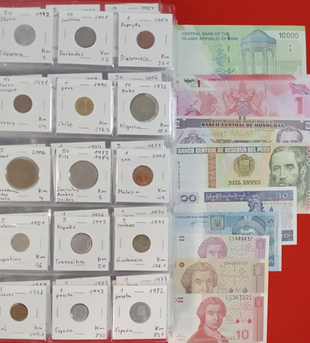 Verden. Lote 270 monedas de 77 países del mundo, más 9 billetes nuevos. Época 1896-2019  (Ingen mindstepris)