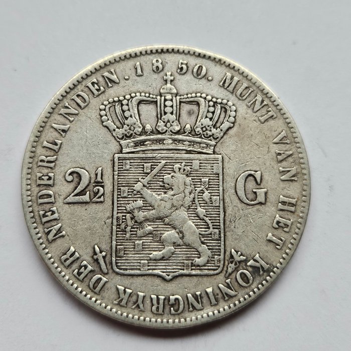 Holland. Willem III. 2 1/2 Gulden 1850  (Ingen mindstepris)