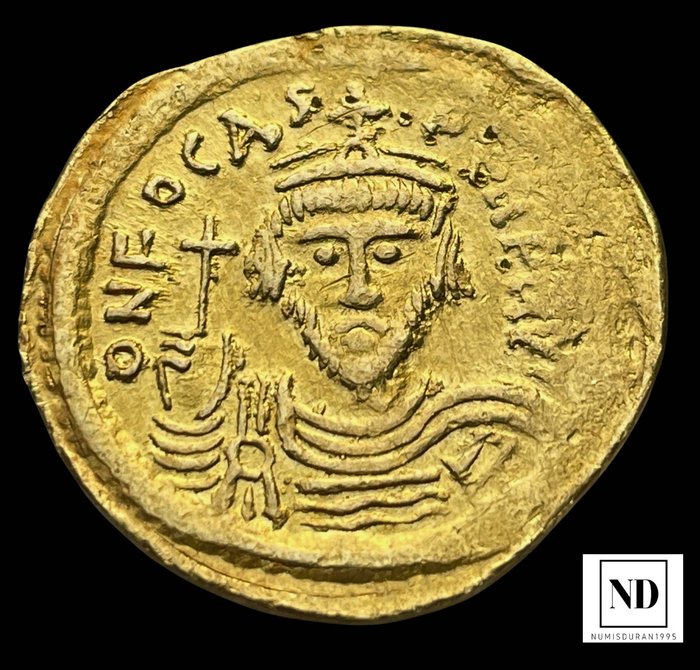 Byzantinske rige. Phocas (AD 602-610). Solidus Constantinople, 10th officina, AD 607-610