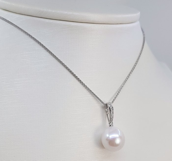 Halskæde med vedhæng - 14 karat Hvidguld -  004ct tw - 11x12mm Edison Pearl