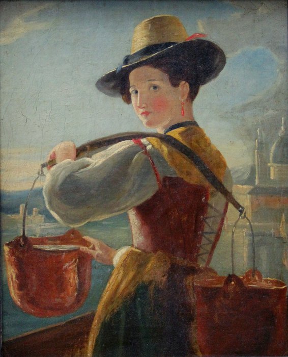 Italian school (XIX) - Water bearer at sea coast