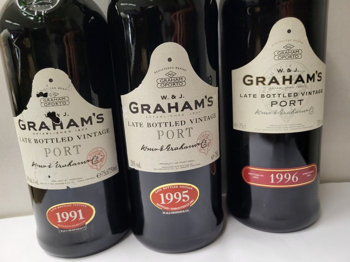 Graham's LBV 1991 1995  1996 - Douro Late Bottled Vintage Port - 3 Flasker (075 L)