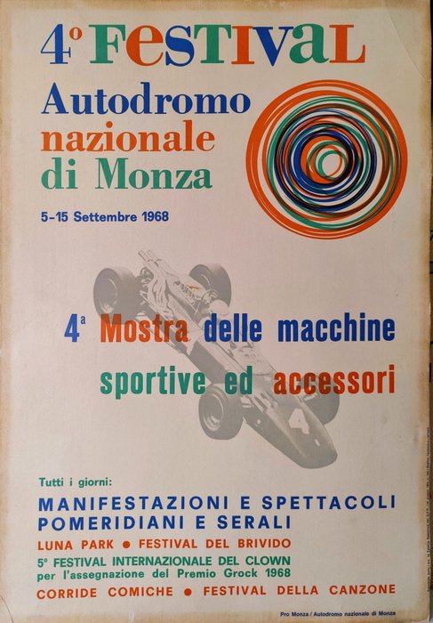 Anonymous - Cartonato 4° Festival Autodormo nazionale di Monza | Anno 1968 - 1960‹erne