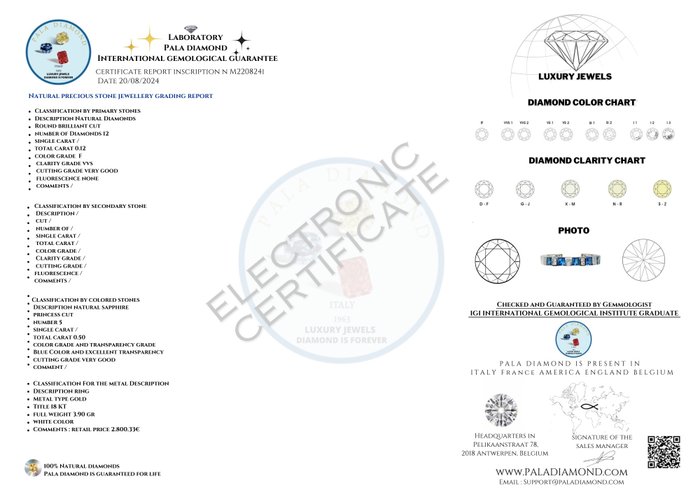 Pala Diamond - Ring - 18 kraat Hvidguld -  062ct tw Diamant (Natur)  - Safir