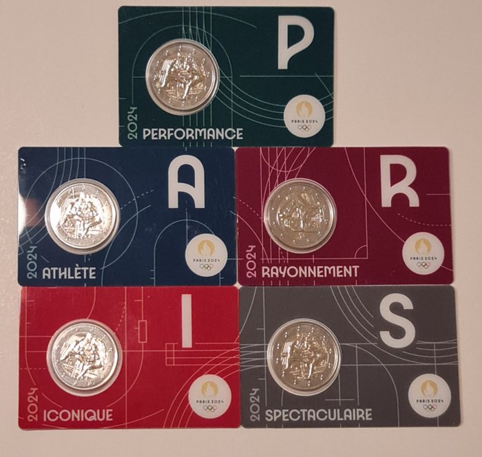 Frankrig. 2 Euro 2024 "Jeux Olympiques Paris 2024" (5 coincards)  (Ingen mindstepris)